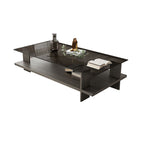 Modern Minimalist Tempered Glass & Particle Board Rectangular Coffee Table 2-Tier For Living Room