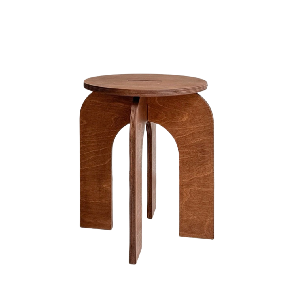 Taburete redondo de madera de abedul con estilo retro contemporáneo – Asiento versátil de perfil bajo para sala de estar, dormitorio y entrada
