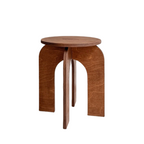 Taburete redondo de madera de abedul con estilo retro contemporáneo – Asiento versátil de perfil bajo para sala de estar, dormitorio y entrada