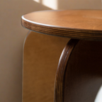 Taburete redondo de madera de abedul con estilo retro contemporáneo – Asiento versátil de perfil bajo para sala de estar, dormitorio y entrada