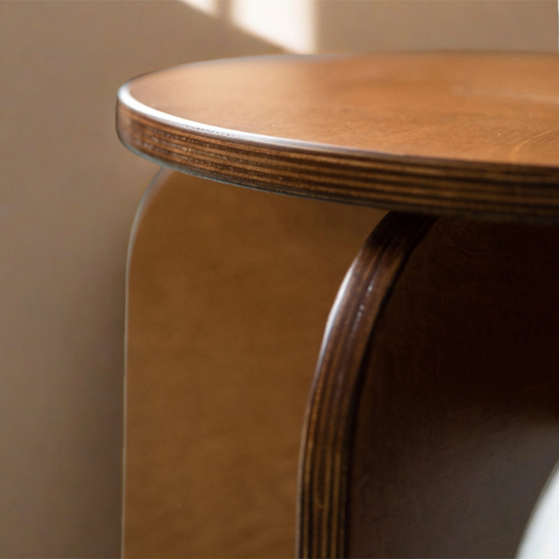 Taburete redondo de madera de abedul con estilo retro contemporáneo – Asiento versátil de perfil bajo para sala de estar, dormitorio y entrada