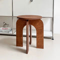 Taburete redondo de madera de abedul con estilo retro contemporáneo – Asiento versátil de perfil bajo para sala de estar, dormitorio y entrada