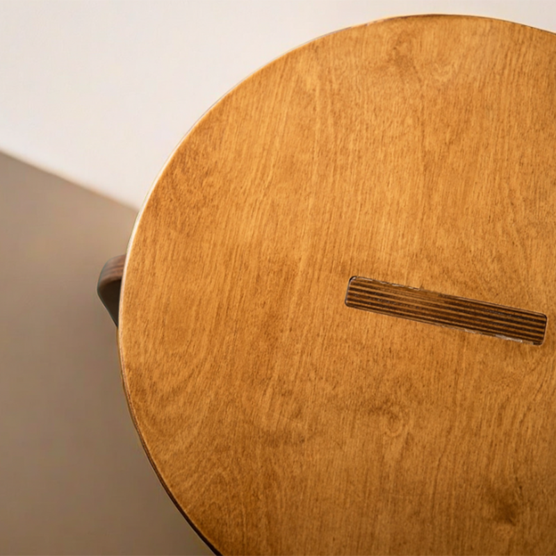 Taburete redondo de madera de abedul con estilo retro contemporáneo – Asiento versátil de perfil bajo para sala de estar, dormitorio y entrada