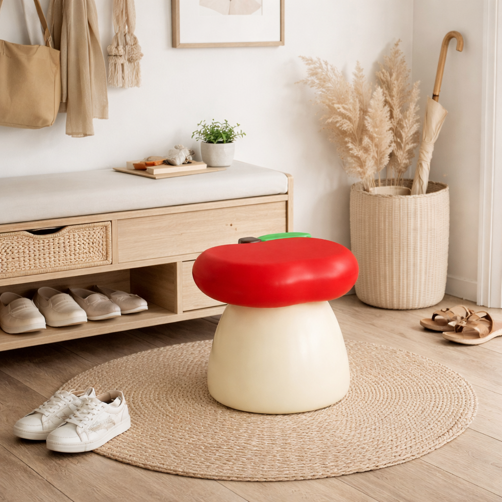 Modern Resin Apple-Shaped Stool – Decorative Low-Profile Seat for Entryway & Living Room