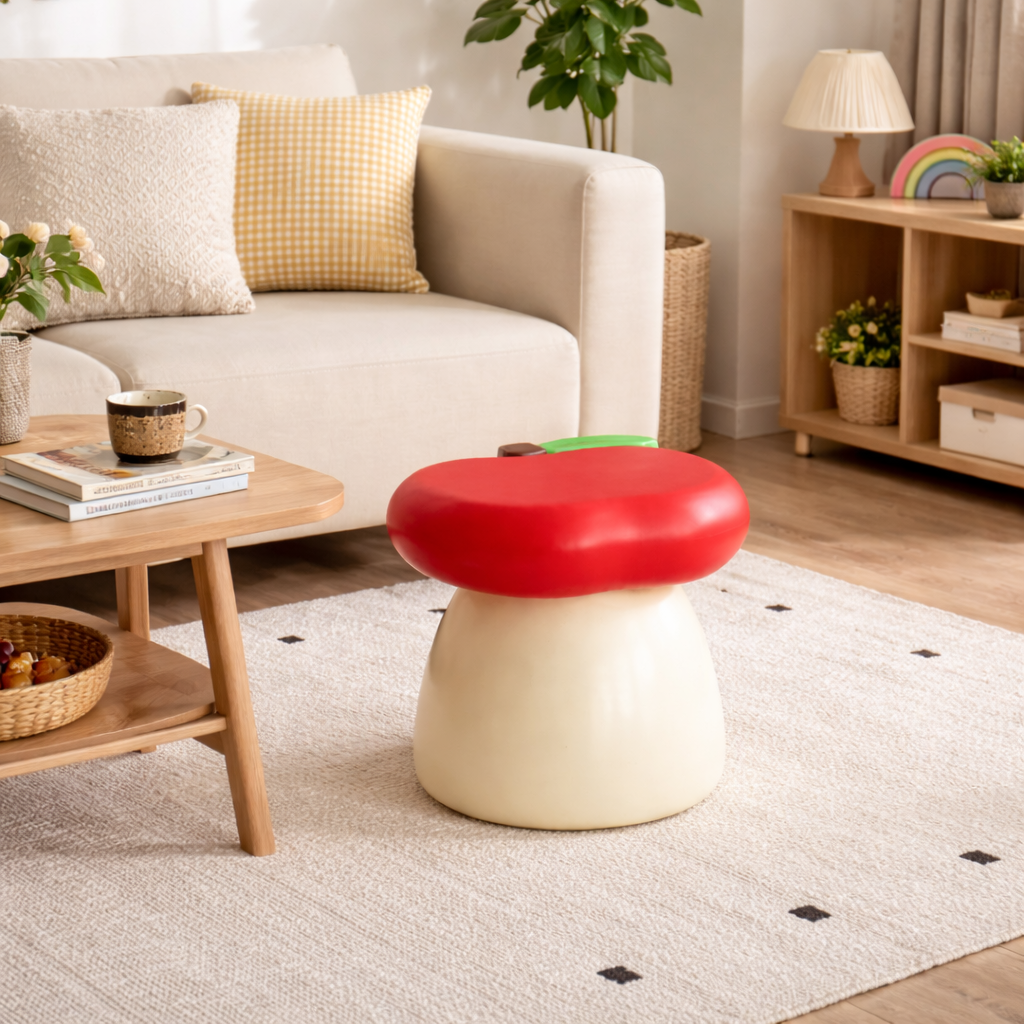 Modern Resin Apple-Shaped Stool – Decorative Low-Profile Seat for Entryway & Living Room