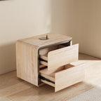 Modern Minimalist Rounded-Edge Microfiber Leather Solid Wood Nightstand 2-Drawer For Bedroom