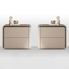 Modern Minimalist Rounded-Edge Microfiber Leather Solid Wood Nightstand 2-Drawer For Bedroom
