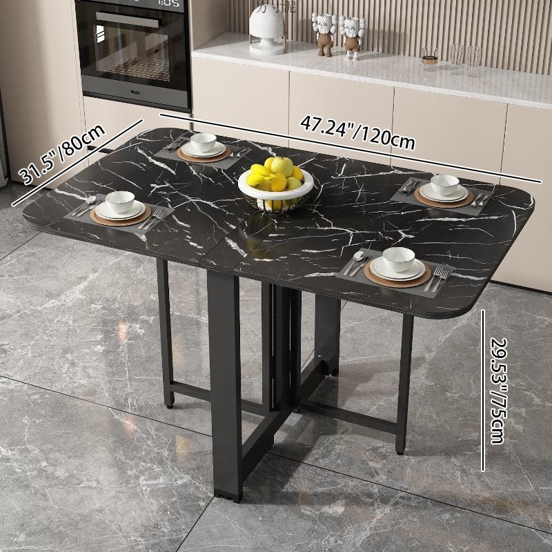 Mesa de comedor rectangular redonda de hierro y MDF, moderna, minimalista, plegable, que ahorra espacio, con alas abatibles, para 4-6 asientos.