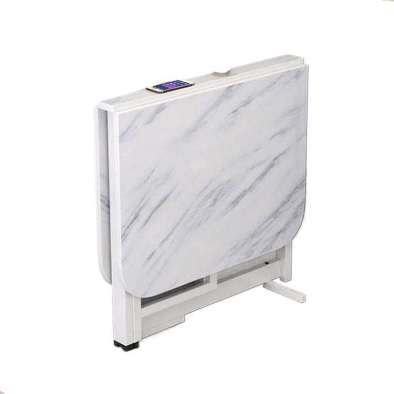 Mesa de comedor rectangular redonda de hierro y MDF, moderna, minimalista, plegable, que ahorra espacio, con alas abatibles, para 4-6 asientos.
