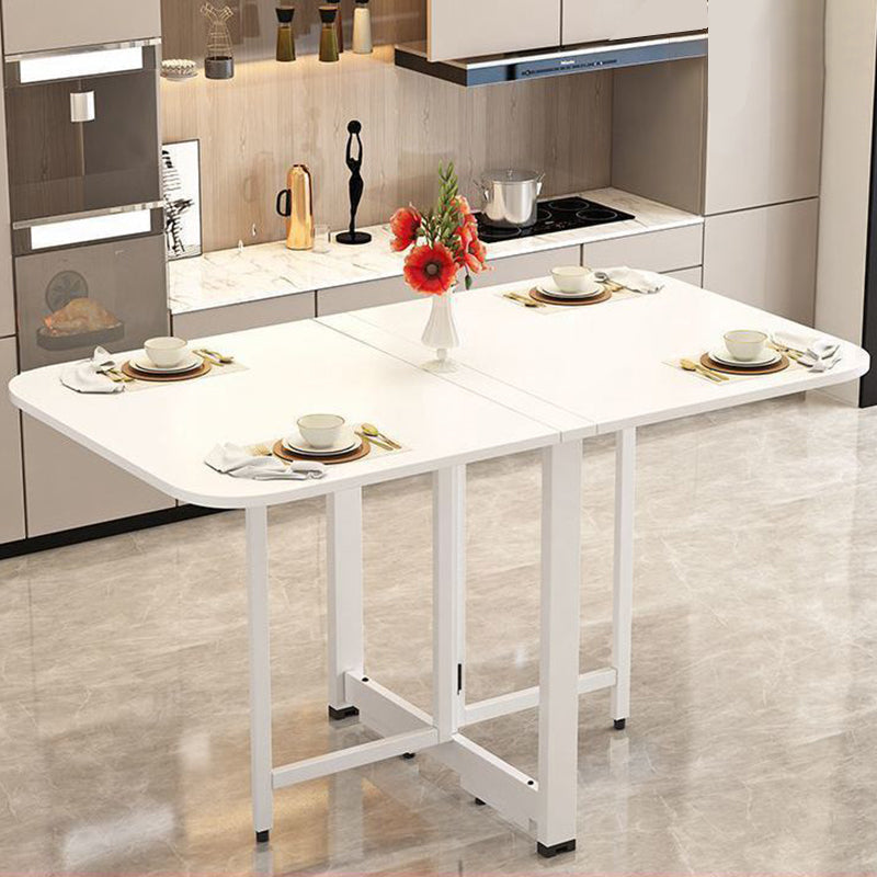 Modern Minimalist Rounded Rectangular Iron MDF Foldable Space-Saving Drop Leaf Dining Table For 4-6 Seats