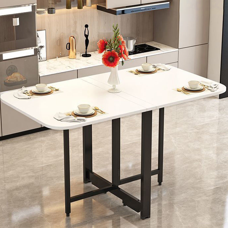 Modern Minimalist Rounded Rectangular Iron MDF Foldable Space-Saving Drop Leaf Dining Table For 4-6 Seats