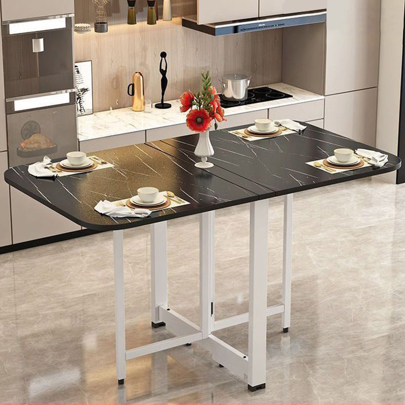 Modern Minimalist Rounded Rectangular Iron MDF Foldable Space-Saving Drop Leaf Dining Table For 4-6 Seats