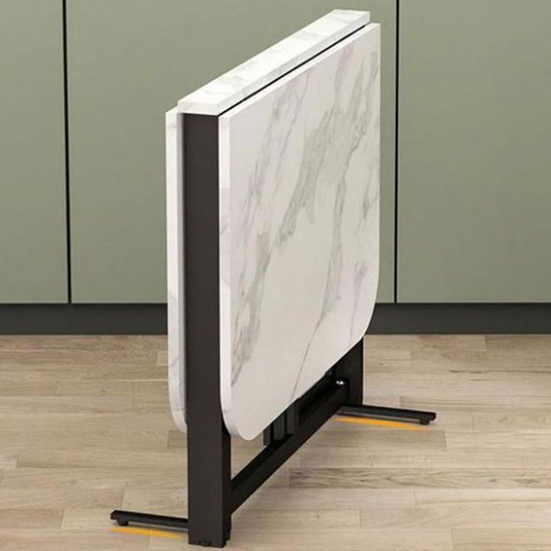 Mesa de comedor rectangular redonda de hierro y MDF, moderna, minimalista, plegable, que ahorra espacio, con alas abatibles, para 4-6 asientos.