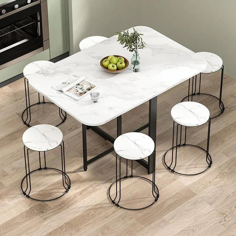Mesa de comedor rectangular redonda de hierro y MDF, moderna, minimalista, plegable, que ahorra espacio, con alas abatibles, para 4-6 asientos.
