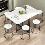 Mesa de comedor rectangular redonda de hierro y MDF, moderna, minimalista, plegable, que ahorra espacio, con alas abatibles, para 4-6 asientos.