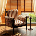 Sillón tradicional francés rectangular de tela con respaldo y apoyabrazos de hierro para salón