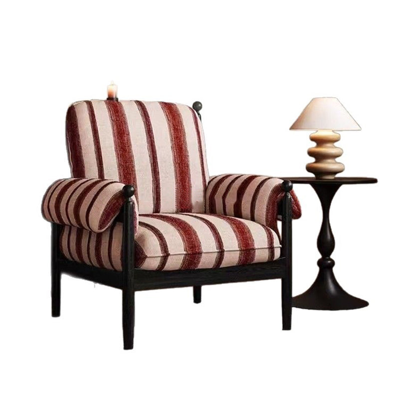 Sillón tradicional francés rectangular de tela con respaldo y apoyabrazos de hierro para salón