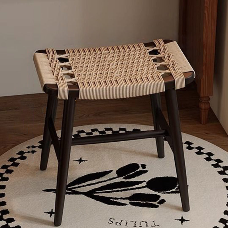 Taburete de tocador tradicional rústico rectangular de papel kraft con cuerda de madera maciza sin respaldo ni apoyabrazos para dormitorio