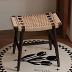 Taburete de tocador tradicional rústico rectangular de papel kraft con cuerda de madera maciza sin respaldo ni apoyabrazos para dormitorio