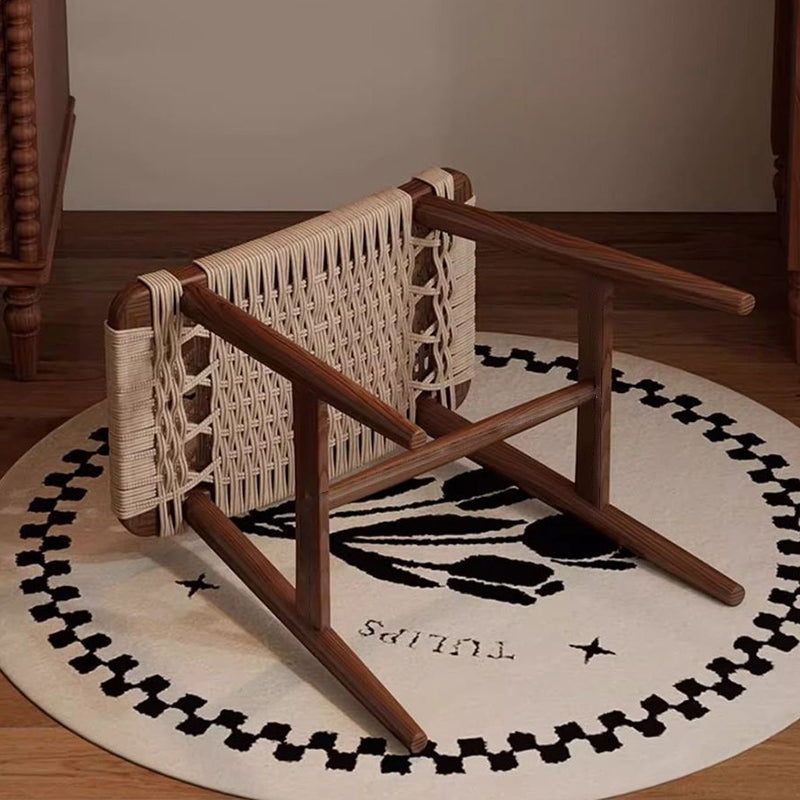 Taburete de tocador tradicional rústico rectangular de papel kraft con cuerda de madera maciza sin respaldo ni apoyabrazos para dormitorio