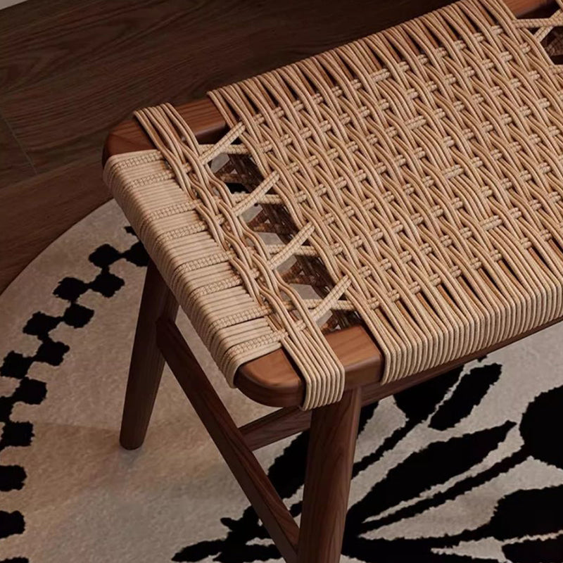 Taburete de tocador tradicional rústico rectangular de papel kraft con cuerda de madera maciza sin respaldo ni apoyabrazos para dormitorio