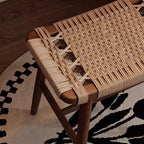 Taburete de tocador tradicional rústico rectangular de papel kraft con cuerda de madera maciza sin respaldo ni apoyabrazos para dormitorio