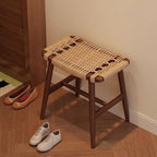 Taburete de tocador tradicional rústico rectangular de papel kraft con cuerda de madera maciza sin respaldo ni apoyabrazos para dormitorio