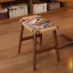 Taburete de tocador tradicional rústico rectangular de papel kraft con cuerda de madera maciza sin respaldo ni apoyabrazos para dormitorio