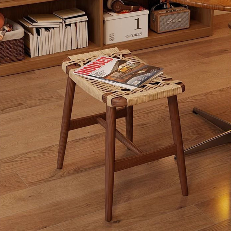 Taburete de tocador tradicional rústico rectangular de papel kraft con cuerda de madera maciza sin respaldo ni apoyabrazos para dormitorio