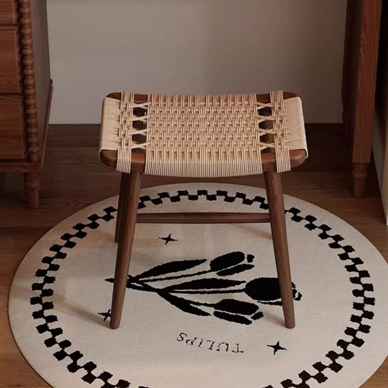 Taburete de tocador tradicional rústico rectangular de papel kraft con cuerda de madera maciza sin respaldo ni apoyabrazos para dormitorio