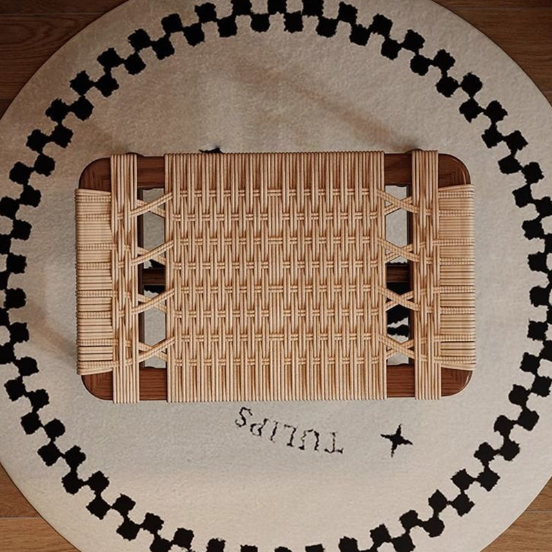 Taburete de tocador tradicional rústico rectangular de papel kraft con cuerda de madera maciza sin respaldo ni apoyabrazos para dormitorio
