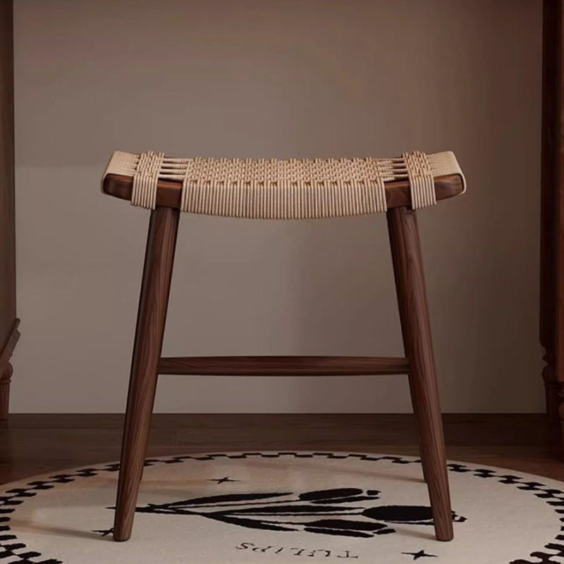 Taburete de tocador tradicional rústico rectangular de papel kraft con cuerda de madera maciza sin respaldo ni apoyabrazos para dormitorio