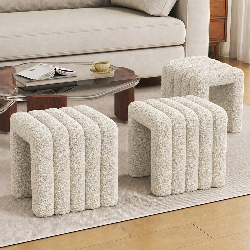 Contemporary Creative Arch Design Velvet Fabric Solid Wood Vanity Stool Backless Armless For Bedroom
