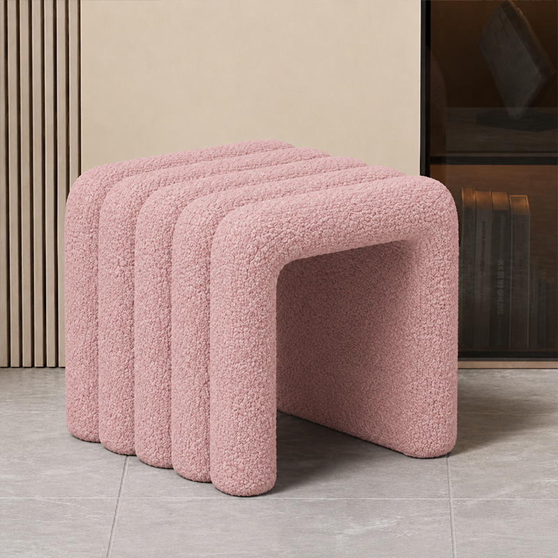 Contemporary Creative Arch Design Velvet Fabric Solid Wood Vanity Stool Backless Armless For Bedroom