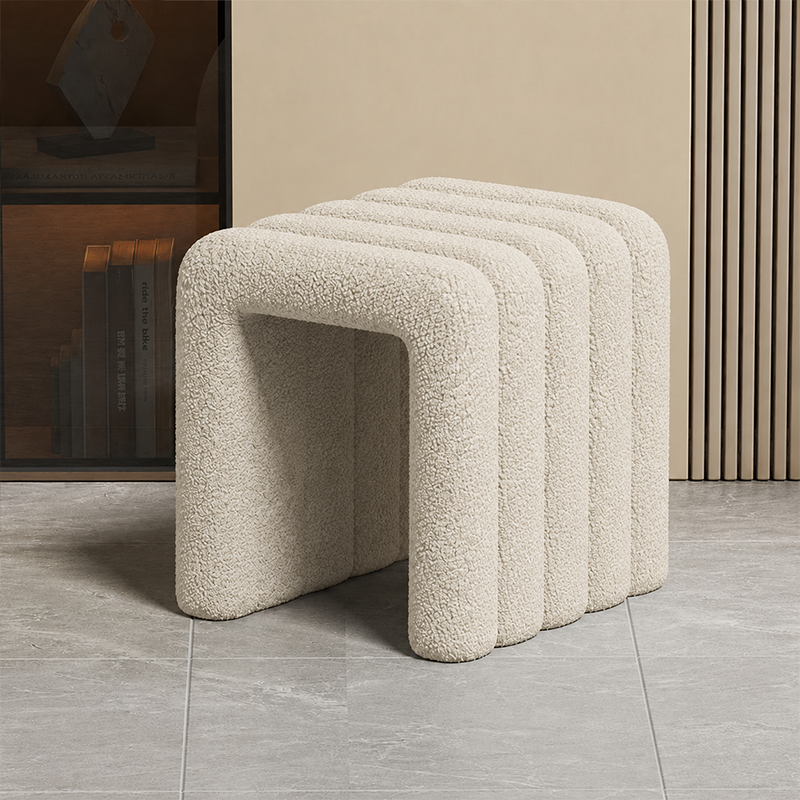 Contemporary Creative Arch Design Velvet Fabric Solid Wood Vanity Stool Backless Armless For Bedroom