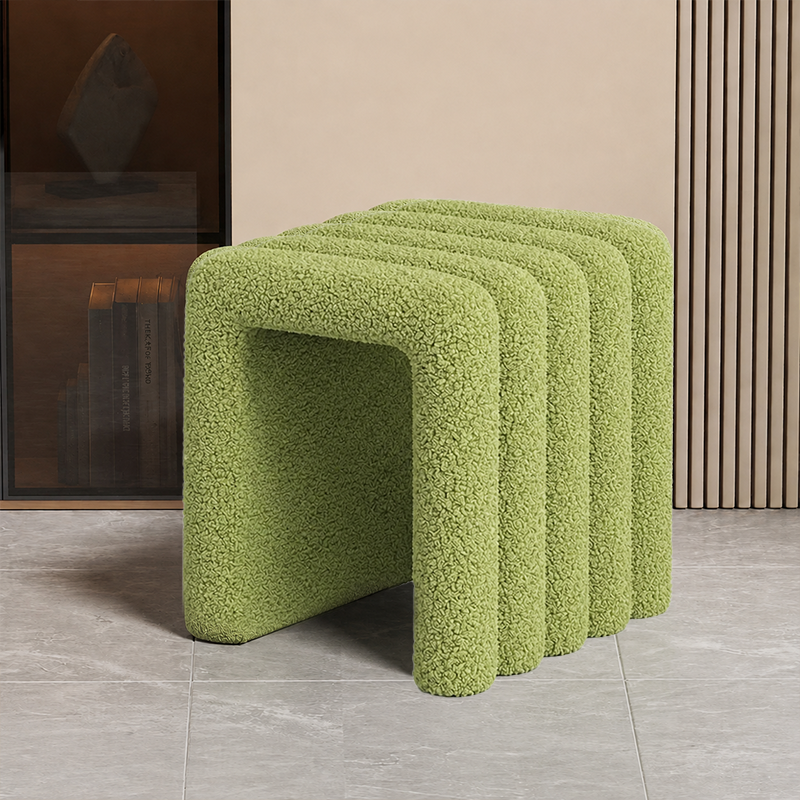 Contemporary Creative Arch Design Velvet Fabric Solid Wood Vanity Stool Backless Armless For Bedroom