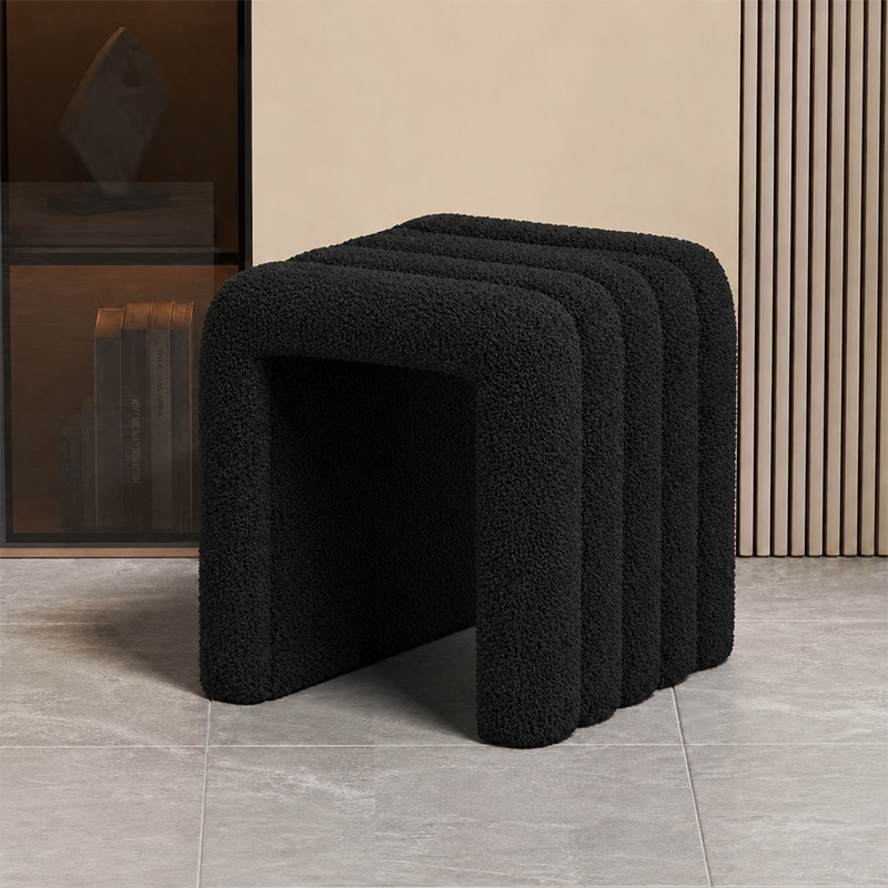 Contemporary Creative Arch Design Velvet Fabric Solid Wood Vanity Stool Backless Armless For Bedroom