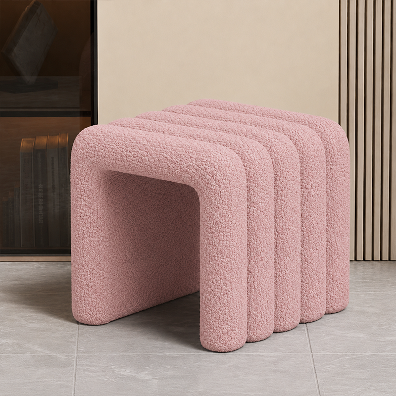 Contemporary Creative Arch Design Velvet Fabric Solid Wood Vanity Stool Backless Armless For Bedroom