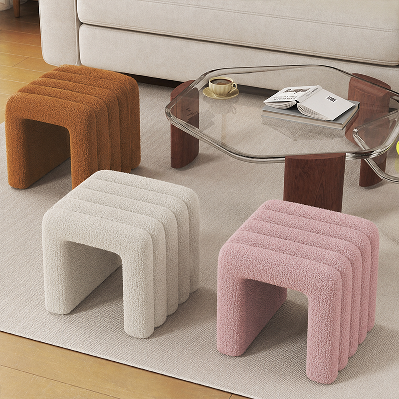 Contemporary Creative Arch Design Velvet Fabric Solid Wood Vanity Stool Backless Armless For Bedroom