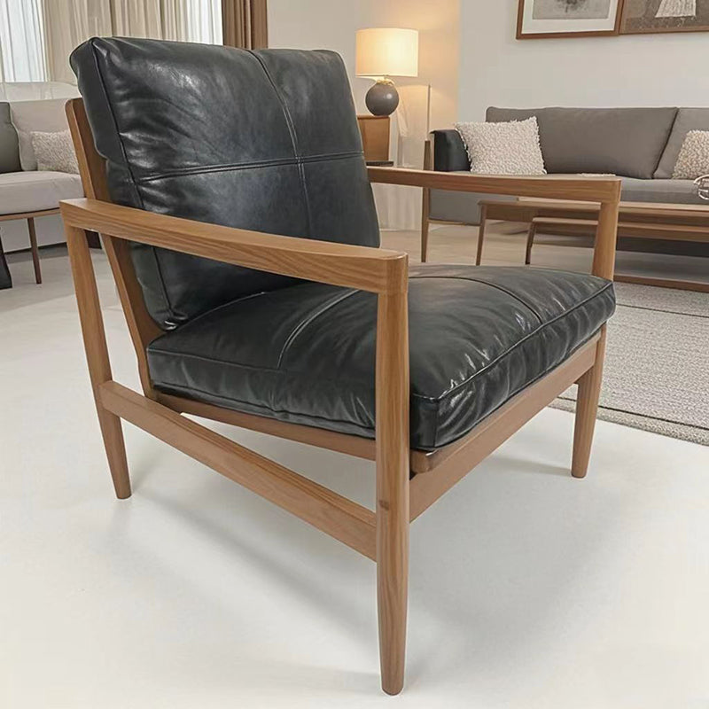 Sillón Tradicional Vintage Rectangular de Cuero Encerado al Óleo y Madera Maciza con Respaldo y Apoyabrazos para Sala de Estar