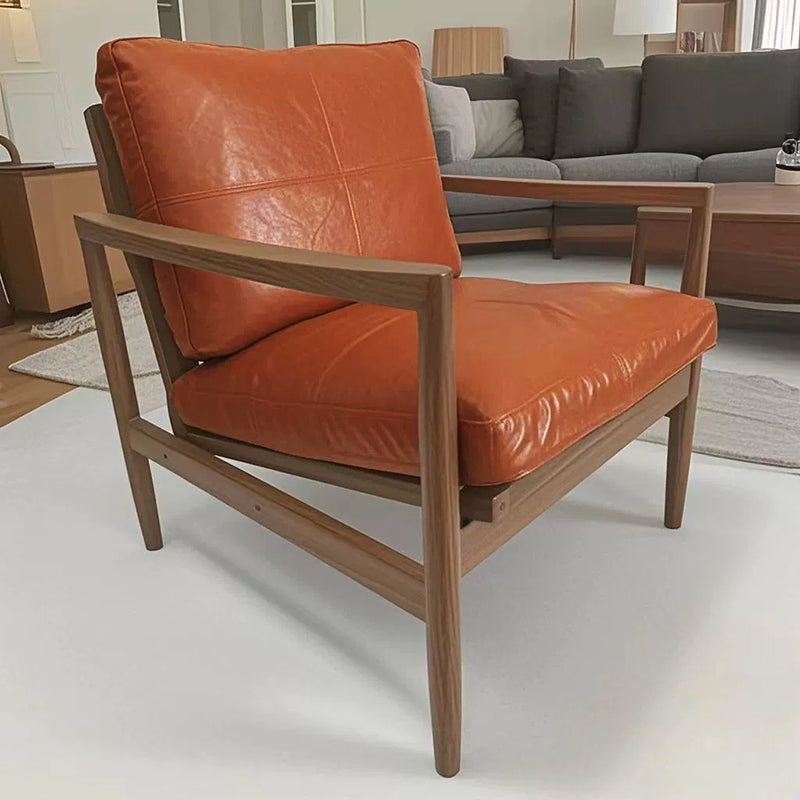 Sillón Tradicional Vintage Rectangular de Cuero Encerado al Óleo y Madera Maciza con Respaldo y Apoyabrazos para Sala de Estar