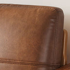 Traditional Vintage Rectangular Oil-Waxed Leather Solid Wood Accent Chair Backrest Armrest For Living Room