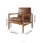 Traditional Vintage Rectangular Oil-Waxed Leather Solid Wood Accent Chair Backrest Armrest For Living Room