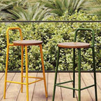 Contemporary Nordic Carbon Steel Solid Wood Rectangular Outdoor Bar Stool Backless For Outdoor