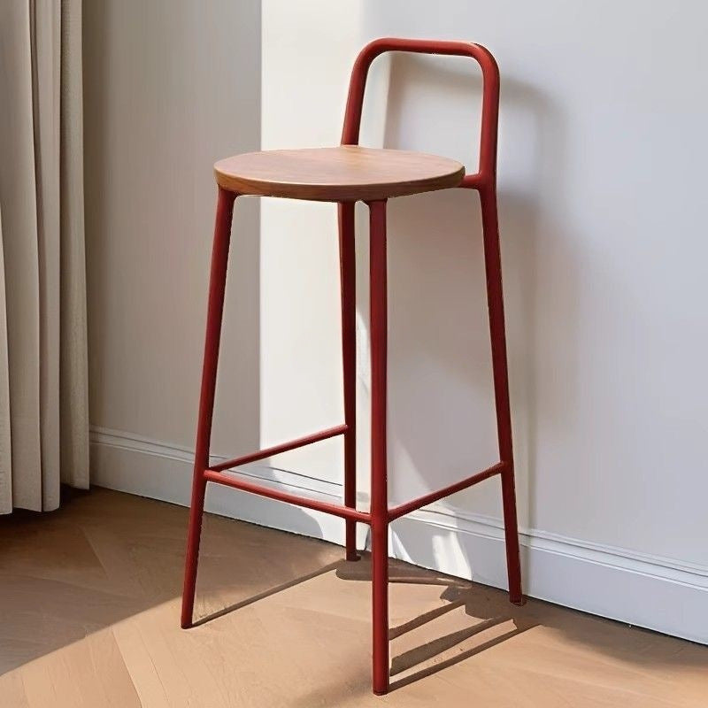 Contemporary Nordic Carbon Steel Solid Wood Rectangular Outdoor Bar Stool Backless For Outdoor
