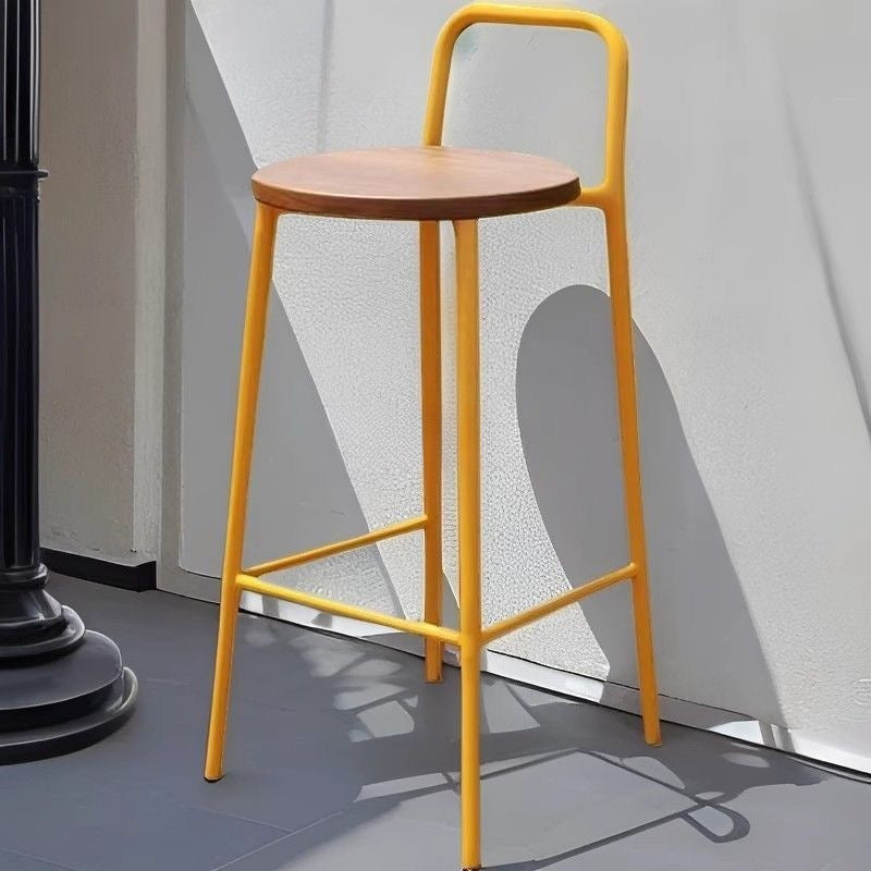 Contemporary Nordic Carbon Steel Solid Wood Rectangular Outdoor Bar Stool Backless For Outdoor