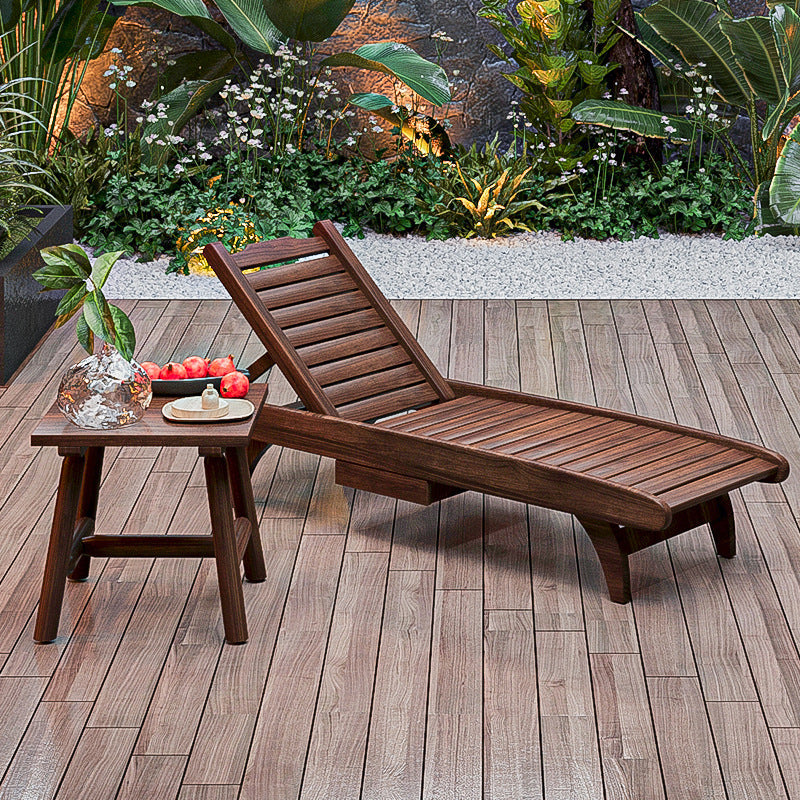 Mesa de centro rectangular rústica tradicional de cedro para exterior con respaldo ajustable y función reclinable