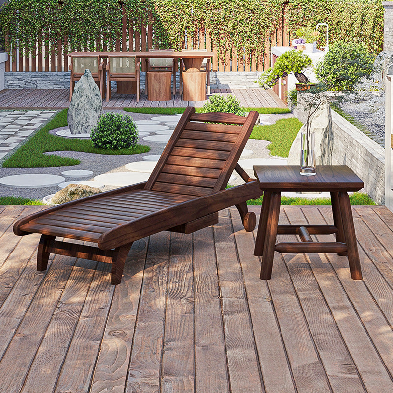 Mesa de centro rectangular rústica tradicional de cedro para exterior con respaldo ajustable y función reclinable