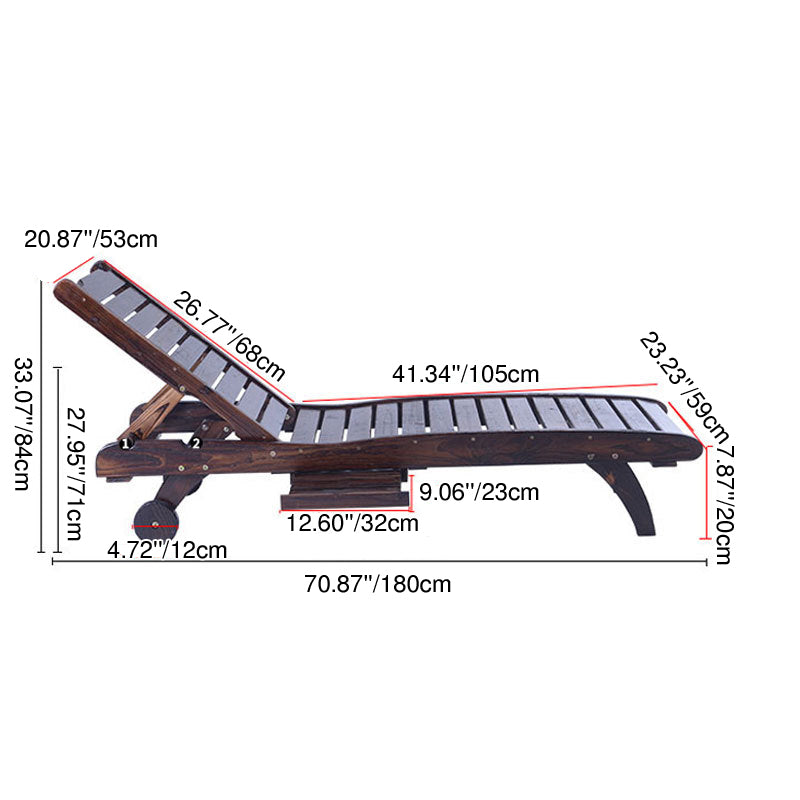 Mesa de centro rectangular rústica tradicional de cedro para exterior con respaldo ajustable y función reclinable