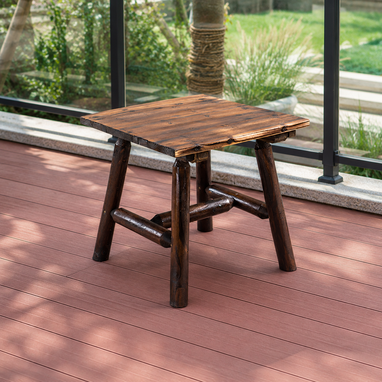Traditional Rustic Cedar Rectangular Outdoor Coffee Table with Adjustable Backrest and Recliner Feature